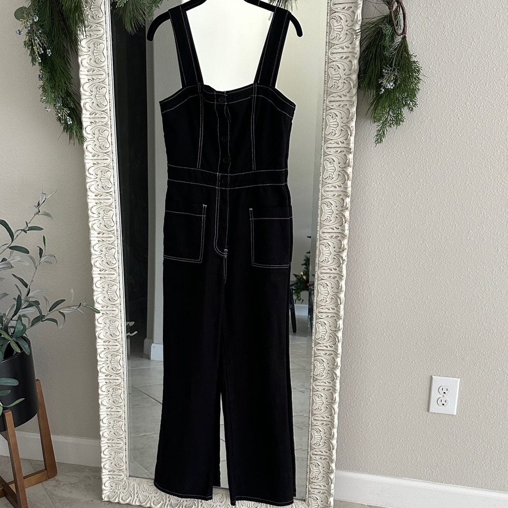 REFORMATION Amory Black Jumpsuit with White Stitching